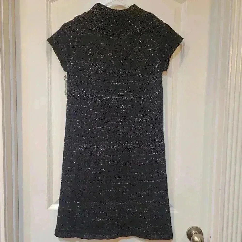 Faded Glory Girl's Black Knit Multi-Color Metallic Cowl Sweater Dress NEW NWT - Picture 6 of 8